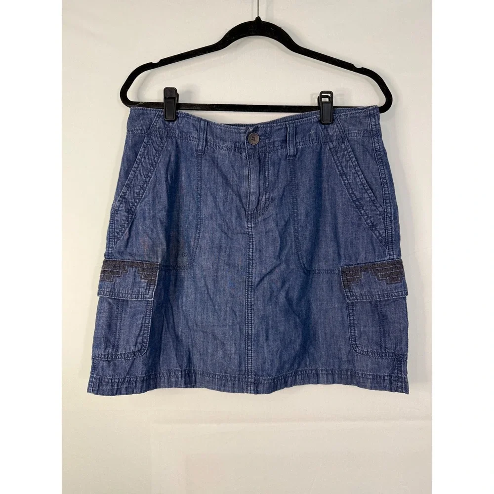 Sonoma Denim Cargo Skort Womens‎ 10 Blue Excellent Embroidered Utility Mini
